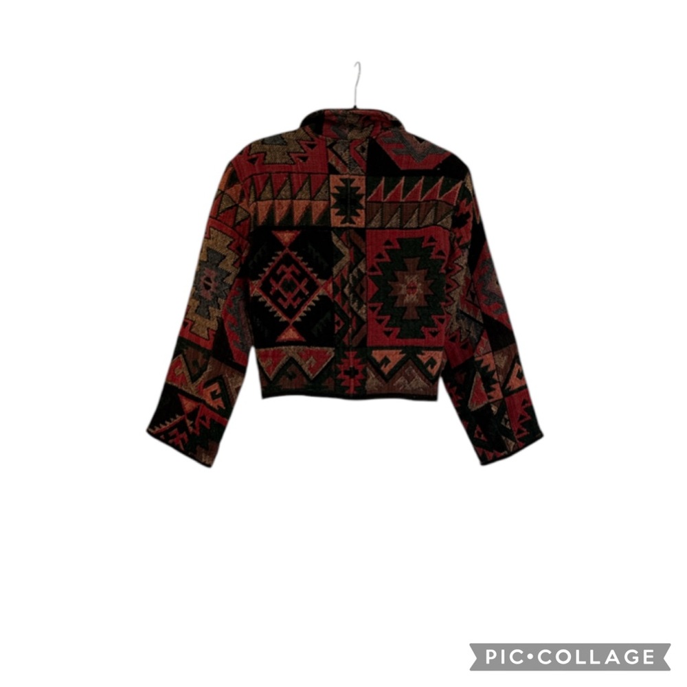 Flashback Raspberry Multi Aztec Southwestern Cropped Tapestry Jacket Vintage S - Picture 7 of 14